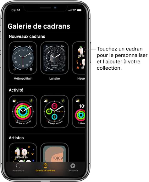 Explorer la galerie de cadrans sur l’Apple Watch